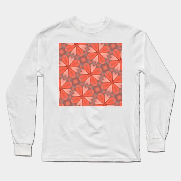 Red and grey floral pattern design Long Sleeve T-Shirt by HappyHome